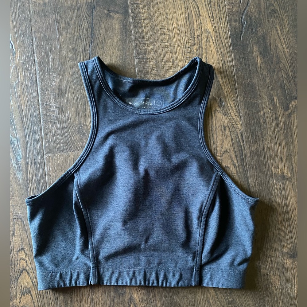 outdoor voices women’s small athena black grey athletic sports bra crop top tank